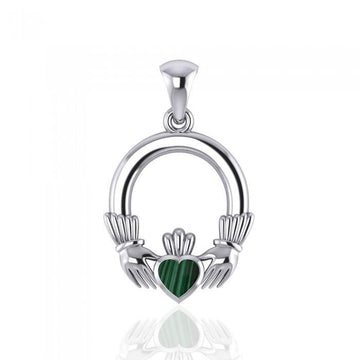Irish Claddagh Silver Pendant with Gemstone Inlay TP101 - Jewelry